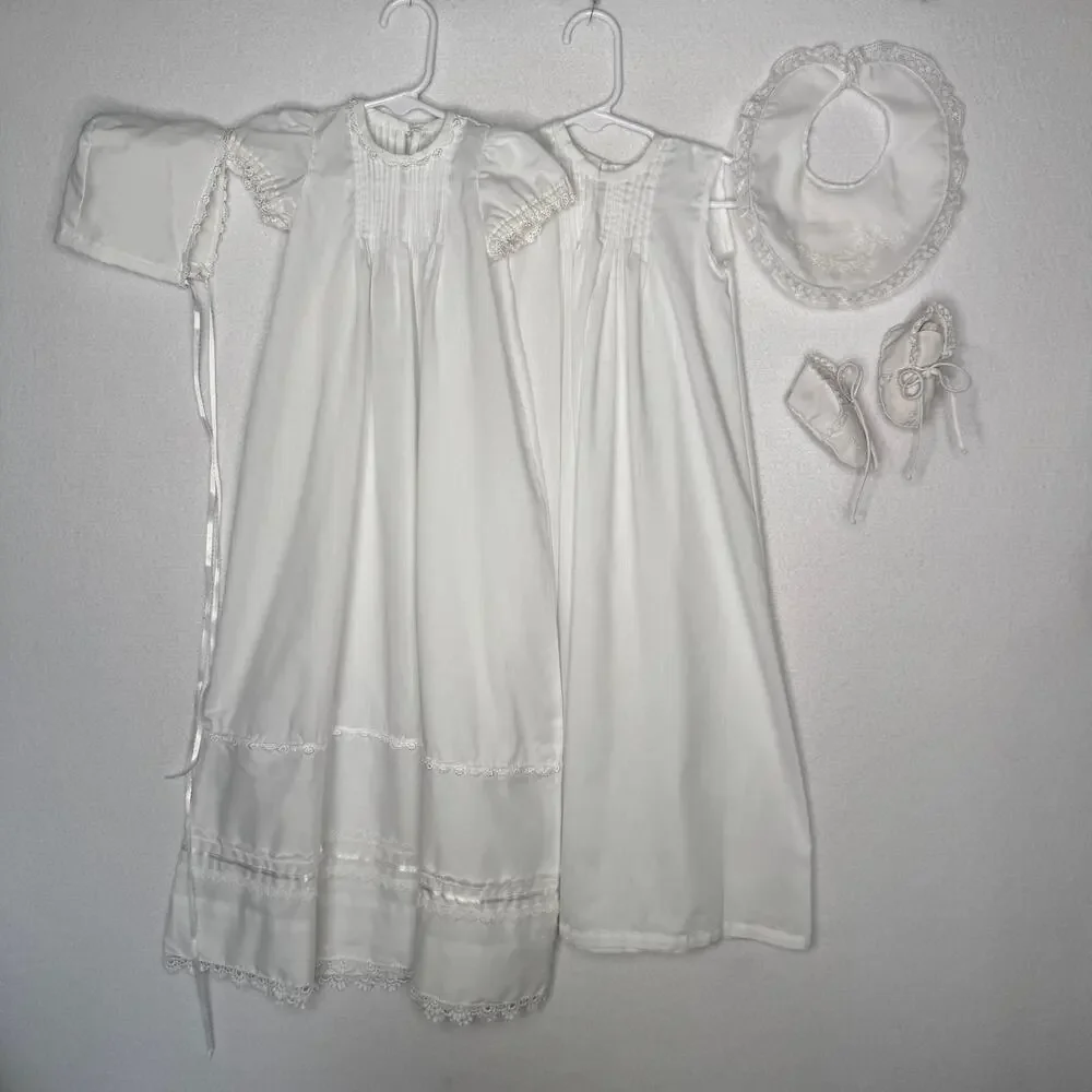 Vintage 1960s Handmade Christening Gown 5 Pc Set Feltman Bros Baby 0-12 Months
